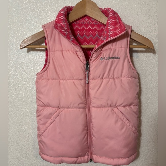 Columbia Reversible Pink Insulated Puffer Vest Front Zip Girl's Size 6/7 | - Picture 1 of 9